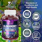 Elderberry Immune Support Gummies - 3X Strength Sambucus Elderberry Gummy with Vitamin C, D3 & Zinc - Nature’s Black Elderberry Extract - Immune Support Supplement for Adults & Kids - 120 Gummies