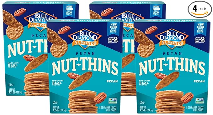 Blue Diamond Almonds, Pecan Thins Gluten Free Cracker Crisps perfect for Snacking, 4.25 oz (Pack of 4)