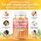 Calcium Citrate Gummies 1200 mg with Vitamin D3, K2, Magnesium, Zinc, Bone Support for Bones, Muscles & Joints,Immunity & Memory Support, 60 Count