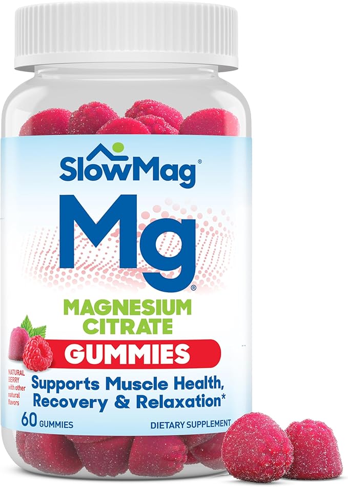 SlowMag Magnesium Citrate Gummies, 60 Count, Supports Muscle Health, Natural Berry Flavor, Recovery & Relaxation