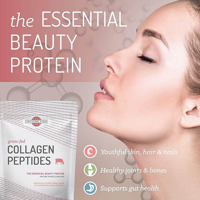 EARTHTONE Collagen Peptides Powder | Paleo-Friendly Hydrolyzed Grass-Fed Non-GMO Protein, 16 oz
