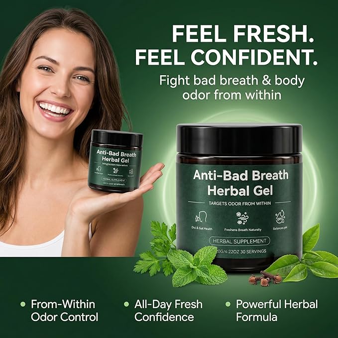 Anti-Bad Breath Herbal Gel Supplement - Body & Breath Odor Control from The Inside – Internal Deodorant, Natural Herbal Deodorant Gel with Parsley and Chlorophyll, Full Body Deodorizer (1)