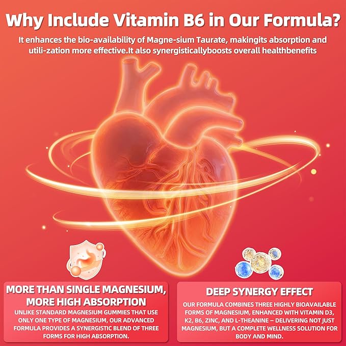 Magnesium Taurate Gummies, 1000mg Complex Magnesium Taurate Glycinate Citrate Gummies -High Absorption & Sugar Free, Muscle,Sleep and Heart Health Support, Vegan, Gluten Free, 60 Counts