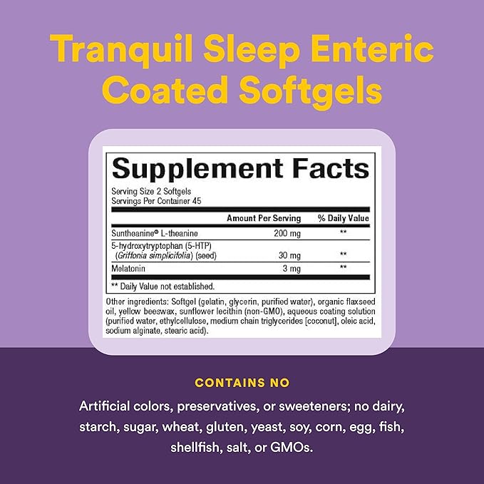 Stress-Relax Tranquil Sleep by Natural Factors, Sleep Aid with Suntheanine L-Theanine, 5-HTP, Melatonin, 90 Softgels