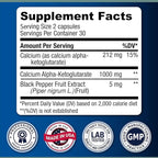 LongJuvity Calcium Alpha-Ketoglutarate Time Release AKG Supplement (1,000mg Per Serving) - Gut Heath, Bone Health, Anti Aging & Longevity - Independently Lab Tested (60 Enteric Coated Capsules)