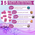 Nature's live Multi Collagen Peptides Gummies, Type I, II, III, V, X - Hydrolyzed Collagen Peptides Gummies, Supports Healthy Skin, Strong Nails & Thick Hair, Grape Blueberry Flavor, 60 Count