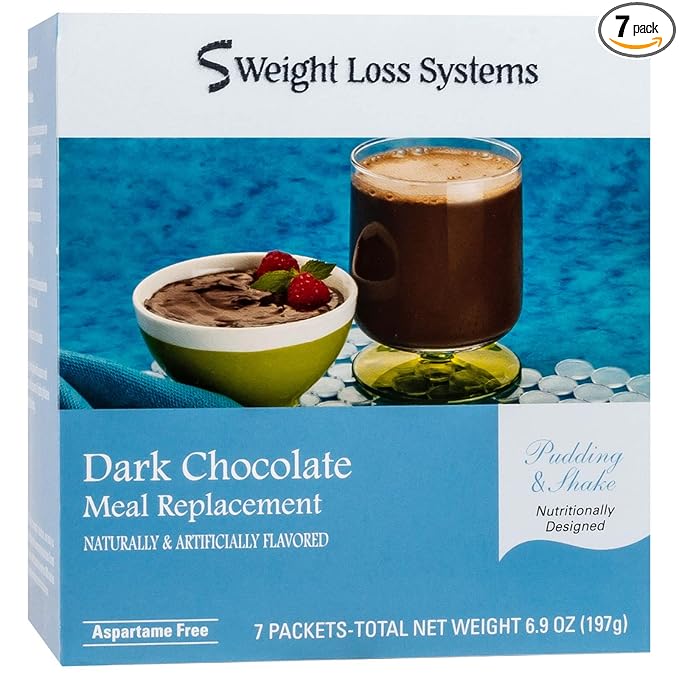 Weight Loss Systems Dark Chocolate Protein Pudding and Shake, 15g Protein, 100 Calorie Meal Replacement, Low Carb, Low Fat, Aspartame Free, Vitamins, 7 Count Box