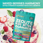Zeolite Kids Detox Gummies, 9-in-1 Extra Strength with Zeolite, Omega-3, Magnesium, Elderberry, Vitamin C, Milk Thistle, Vitamin D3, Zinc, B12 – Sugar-Free (Mixed Berry Flavor - 2 Pack)