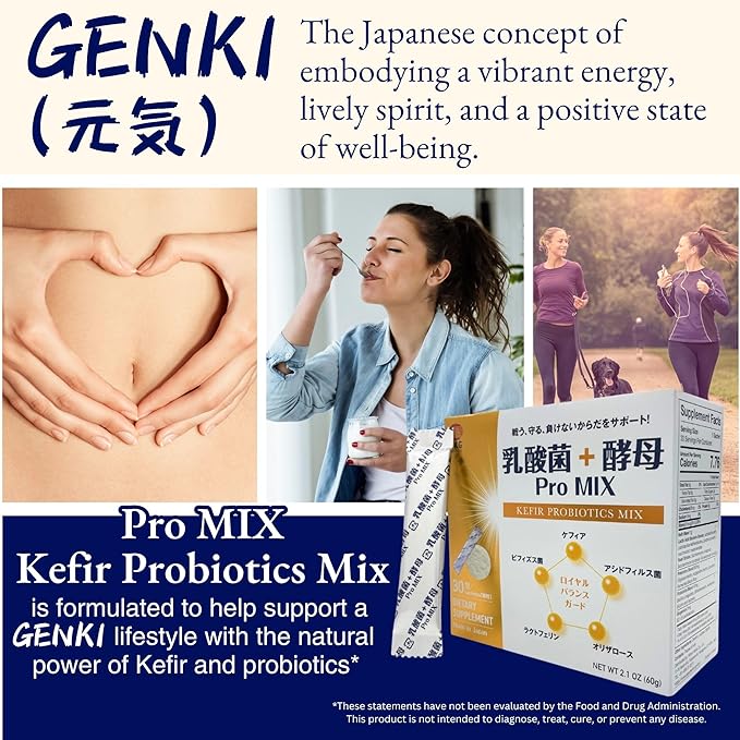 Pro Mix Kefir Probiotic Supplement with 12 Strains + Prebiotics for Gut & Immune Health | Travel-Friendly Powder Packs (30ct).