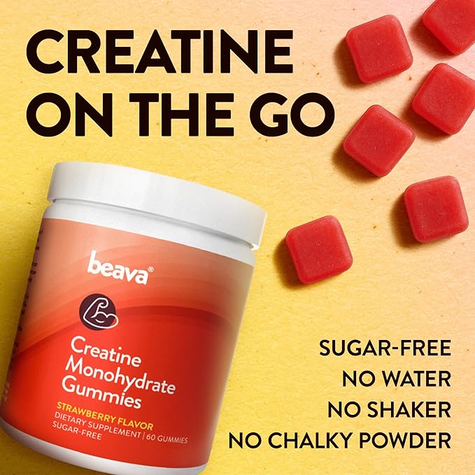 Creatine Monohydrate Gummies - 30 Servings - Vegan Creatine Chews for Muscle Growth, Muscle Recovery, Workout Recovery, Anaerobic Endurance - No Loading Phase - No Bloating - Strawberry - No Sugar