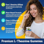 duwhot L Theanine Gummies, 200/400mg L-Theanine Supplement for Adults & Kids, Natural Stress Relief, Relaxation, Zzz & Focus Support Gummy,Organc,Vegan, Low Sugar,Non-Drowsy,Lemon Flavor,120 Chewables