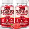Potassium Citrate 1200mg Gummies - Chewable Supplement to Support Muscle Health & Relieve Leg Cramps for Men & Women. Vegan, Gluten-Free, Sugar-Free, Raspberry Flavor, 120 Count