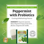Twinings Peppermint with Probiotics Herbal Tea, 18 Count (Pack of 6), Supports Healthy Digestion, Naturally Caffeine-Free, Enjoy Hot or Iced, 96 Teabags