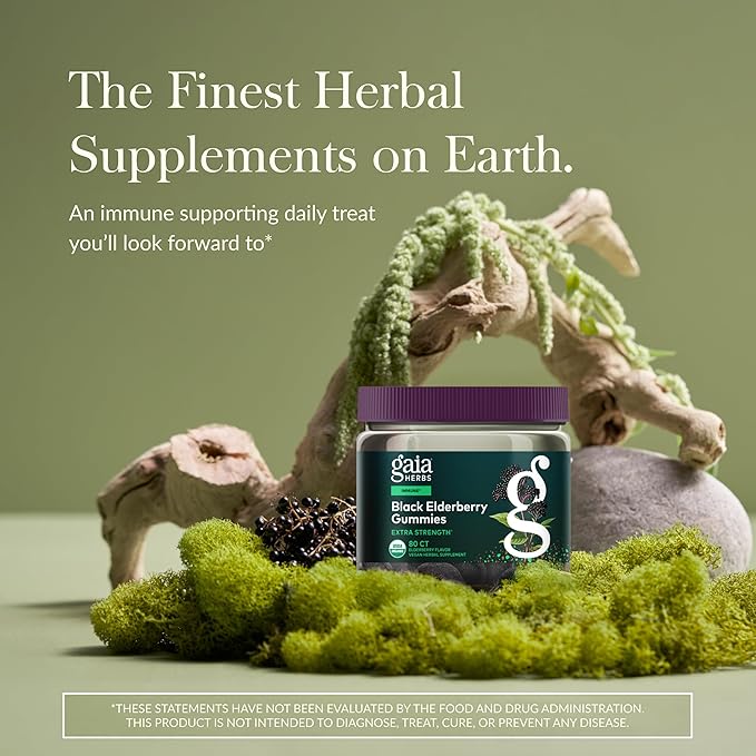Gaia Herbs Black Elderberry (Sambucus nigra) Extra Strength Gummies - Delicious Immune Support Supplement* - Certified Organic Black Elderberries for Immune System Support* - 80 Gummies (40 Servings)