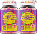Multivitamin Filled Gummies for Teen Boys Girls 12-17, 18, 19, Kids 10+ Multivitamin with Omega 3, Calcium + Magnesium + Zinc, Multi-Minerals for Adolescent 10-19S Brain, Bone, Energy, Immune, 2Pack