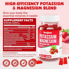 Potassium Magnesium Gummies,High Absorption Magnesium Glycinate,D3 & B6,Potassium Citrate - for Muscle Support, Leg Cramps & Electrolyte Balance - Vegan, Non-GMO, Strawberry Flavor, 120 Count