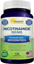 aSquared Nutrition Nicotinamide with Resveratrol - 120 Veggie Capsules - Vitamin B3 500mg (Niacinamide Flush Free) - Supplement Pills to Support NAD, Skin Cell Health & Energy