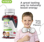 Viteey Prebiotic Kids Fiber for Constipation Relief, Digestive Health Regularity Support, Natural Weight Support - Fiber 4g, Zero Sugar Added, Vegan, Gluten Free - Tasty Chewable Fruit Flavored Gummy