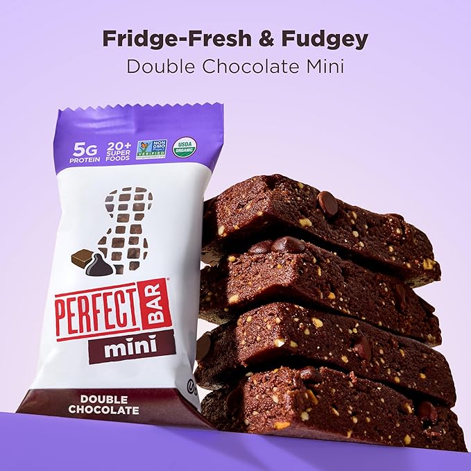 Perfect Bar Mini Protein Bars, Double Chocolate, Gluten Free, Made with Organic Honey, Peanut Butter, Cookie Dough Texture, Refrigerated, 24 Count, 0.88 Oz Bar