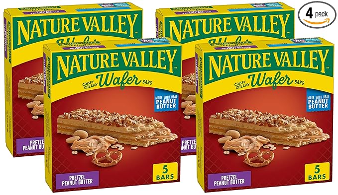 Nature Valley Wafer Bars, Pretzel Peanut Butter, 1.3 oz, 5 ct (Pack of 4)