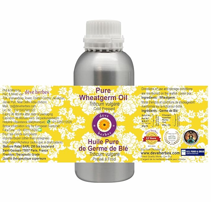 Deve Herbes Pure Wheatgerm Oil (Triticum vulgare) Cold Pressed 1250ml (42 oz)