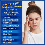 Iron and Folic Acid Supplements for Women - 35mg Gentle Iron Vitamin, Folic Acid 400mcg - Anemia, Period, Pregnancy Support Supplement, Ferrous Sulfate Pills - 120 Vegan Non-Constipating Tablets