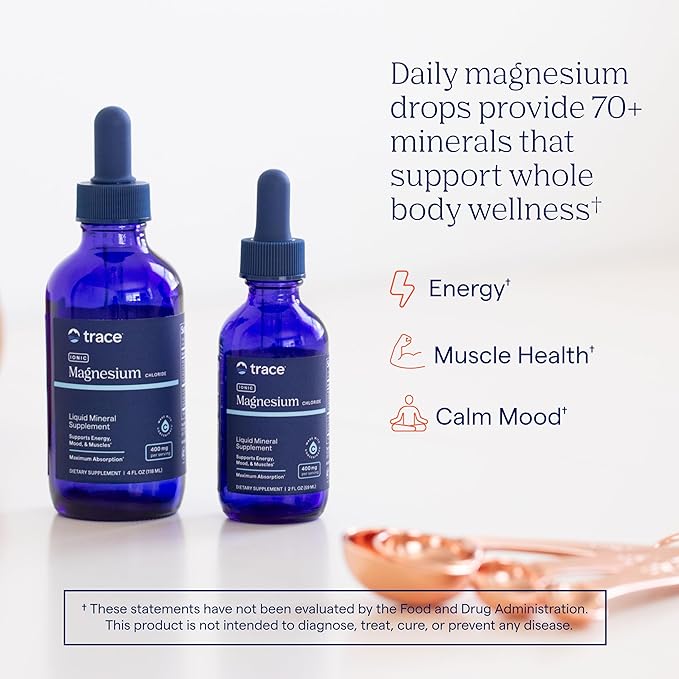 Trace Minerals Ionic Magnesium - Liquid Ionic Magnesium to Support Immune, Brain & Heart Health - Supplement to Aid Energy & Vitality - Supplement with Magnesium & Sodium - 4 fl oz (30 Servings)