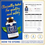HMB and Vitamin D3 Supplement - B-Hydroxy B-Methylbutyrate 1,000 MG HMB Supplements for Men and Women Plus Calcium, Vitamin D 3 - Muscle Growth, Strength, Performance, Recovery - 90 Days, 180 Caps.