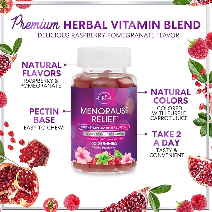 Menopause Supplements for Women - Complete Natural Mild Hot Flashes & Night Sweats Support, Multi Benefit Menopause Relief Gummy, Support for Balance & Energy, Gluten-Free & Non-GMO - 60 Gummies