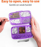 Travel Pill Organizer – Moisture-Proof Medicine Pill Organizer with Labels, 8 Compartment Pill Box Case for Vitamins & Supplements, Portable Pocket Pharmacy (Purple)