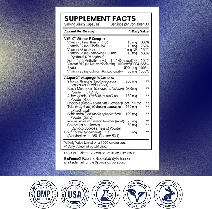 Research Verified Energy Booster - 180 Capsules - Caffeine Free - B Vitamins and Adaptogens - 3 Month Supply