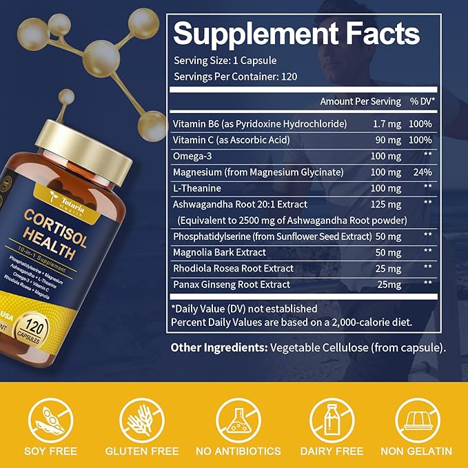 Totaria Cortisol Supplement with Ashwagandha,Magnesium,Rhodiola Rosea,L Theanine,Hormone Balance for Women 120 Vegan Capsules (Pack of 1)