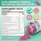 Cortisol Supplements for Women & Men, Cortisol Reducer Gummies w/ Magnesium, Ashwagandha, L-Theanine, Rhodiola, Reishi, 24 IN 1 Cortisol Detox Manager for Calm Mood, Focus & Relaxation,Vegan, 120 Cts