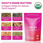 Pink Stork Organic PMS Tea for Hormone Balance, Mood Swings, Bloating, and Period Regularity - 8 Herbs - Vitex, Red Raspberry Leaf, Chamomile - Caffeine-Free - 15 Sachets, Hot or Iced