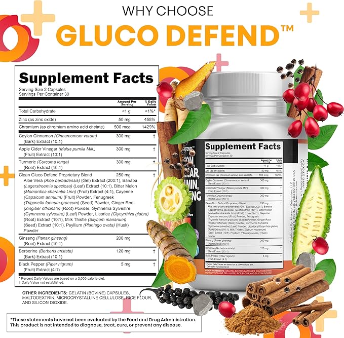 Clean Nutraceuticals Ceylon Cinnamon Capsules + Berberine Turmeric Apple Cider Vinegar Ginseng Bitter Melon Gymnema Milk Thistle Fenugreek Supplement (60 Count (Pack of 2))