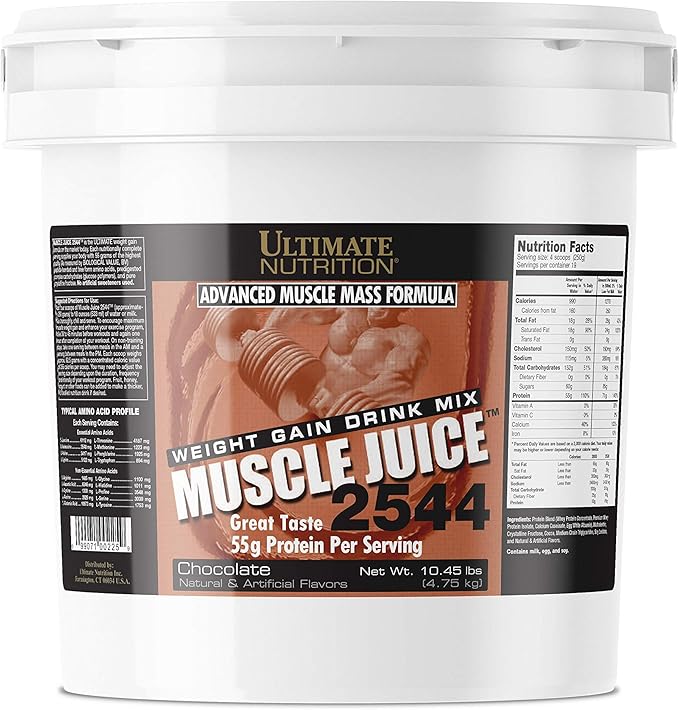 Ultimate Nutrition Muscle Juice, Weight Gain Drink Mix - Mass Gainer Workout Powder for Men & Women - Supplement for Lean Muscle Growth & Immune Support with 55g Protein - Chocolate, 10.45lb
