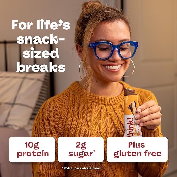 think! Delight Protein Bars, Chocolate Peanut Butter Pie, Low Sugar & Low Carb Gluten-Free Snack, Keto Friendly Snacks, 12 Count (Packaging May Vary)