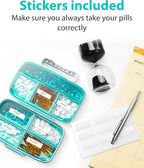 Travel Pill Organizer - Airtight Medicine Case for Traveling Portable Pharmacy Box with Labels Vitamin Container 8 Compartment Supplement Medication Holder Large Capacity Daily (Green)
