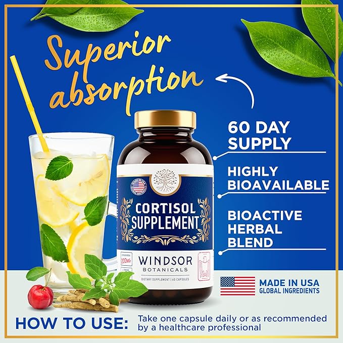 15-IN-1 Cortisol Supplements for Women & Men - Cortisol Reducer, Manager with Ashwagandha, Acerola, L-Tyrosine, Vitamin C, B6 - Mood, Stress Relief, Restful Sleep Support - 60 Capsules, 60-Day Supply