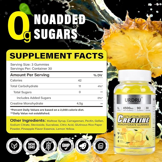 180 Count Creatine Gummies for Men & Women - 0g Sugar Third-Party Testing Creatine Monohydrate Gummies 4.5g, Energy Boost, Pre-Workout Supplement, Vegan, Non-GMO-2 Pack Pineapple
