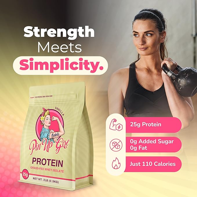 Pin Up Girl Whey Protein Isolate Powder | Vanilla | 25g of Protein Per Serving | Premium Muscle-Building Whey Protein for Women | Fat Free, Low Calorie, Low Carb, No Added Sugar (32 Ounces)