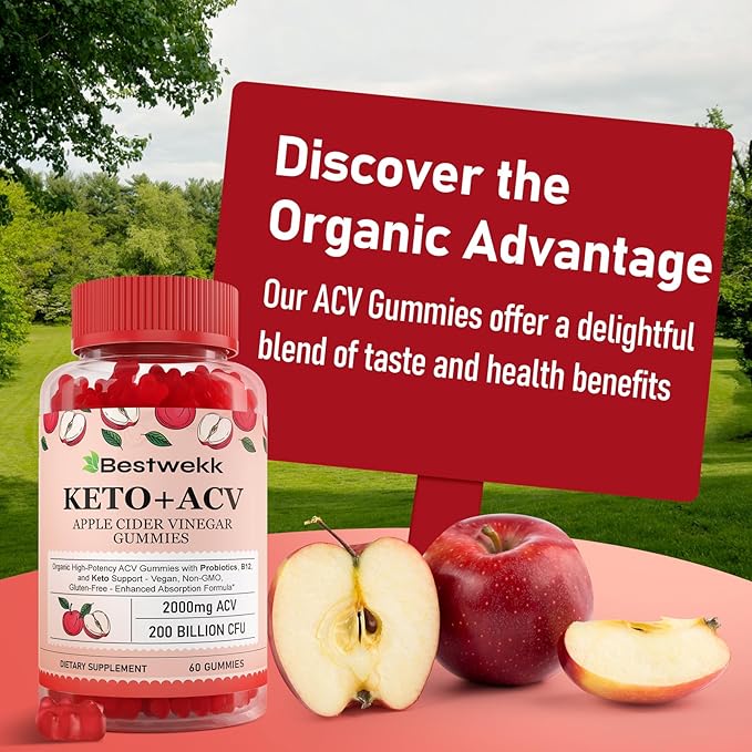 Apple Cider Vinegar Gummies, Max Strength 2000mg ACV Gummy with Probiotics, B12 and Keto Support, For Digestion, Metabolism, Detox, Gut & Immune Health, Gelatin-Free, Non-GMO, 240 keto acv gummies