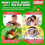 NEVISS Kids 4+ & Teens Super Greens 40-in-1 Gummies w/Multivitamin, Omega3 Iron, D3K2, Picky Eater Organic Super Fruits Veggies Superfood Gummy, Mushroom, Lutein | Immune Bone Brain Energy, Sugar Free