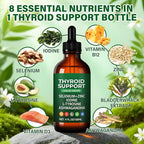 Thyroid Support Complex Liquid Drops for Women & Men - High Potency Iodine, Zinc, Selenium & Ashwagandha for Cortisol & Stress Relief - Natural Metabolism & Energy Booster - 4 oz (120ml)