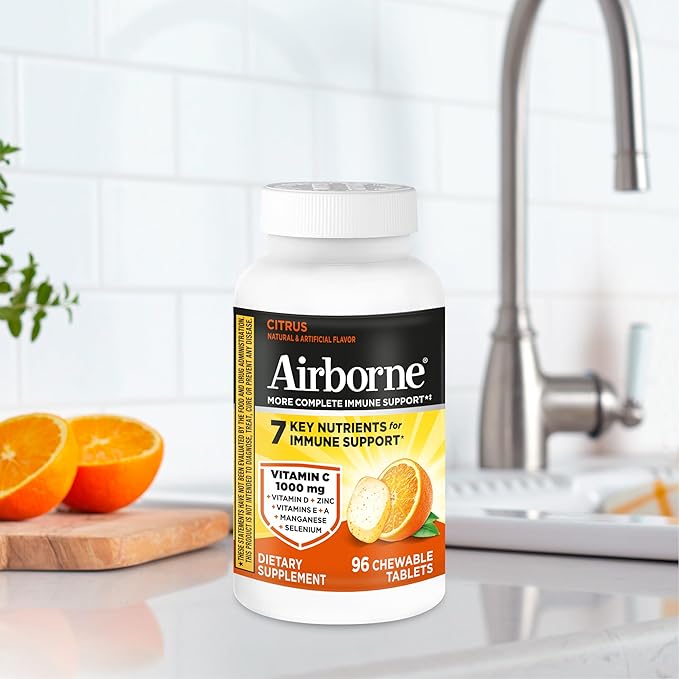 Airborne Vitamin C 1000mg (per Serving) - Citrus Chewable Tablets (96 Count in a Box) - Packaging May Vary