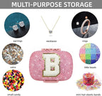 Cute Pill Organizer Small Bling Pill Case for Purse Medicine Vitamin Container Holder Daily Pill Box Container for Women Travel Medicine Kit(Letter B Pink)