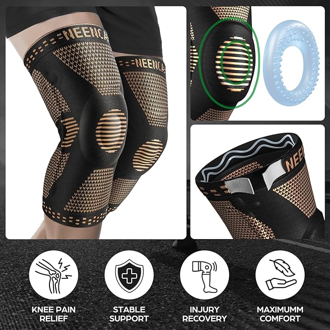 NEENCA Professional Knee Brace for Pain Relief, Medical Knee Support with Patella Pad & Side Stabilizers, Compression Knee Sleeve for Meniscus Tear, ACL, Joint Pain, Runner, Workout (Copper, Medium)