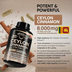 Ceylon Cinnamon Capsules - Extra Strength - Energy, Heart & Metabolism Support - for Men & Women - Pure Natural Extract 20:1 Supplement - Made in USA - GMO & Gluten Free, 120 Capsules, 4 Month Supply