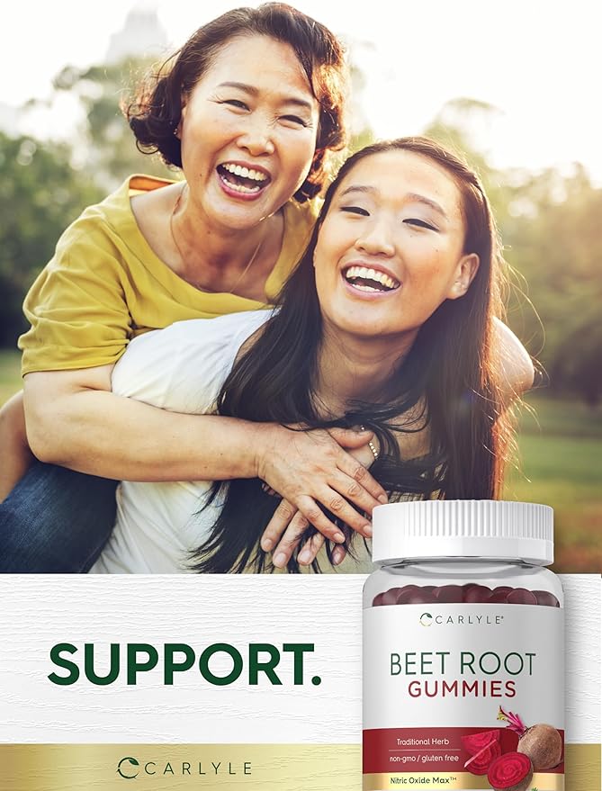 Carlyle Beet Root Gummies | 60 Count | Extract Supplement with Black Pepper and Vitamin C | for Men & Women | Beta Vulgaris | Strawberry Flavor | Vegan, Non-GMO, and Gluten Free