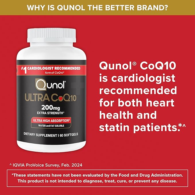 Qunol CoQ10 200mg Softgels, Ultra CoQ10 - Ultra High Absorption Coenzyme Q10 Supplements - Antioxidant Supplement for Vascular and Heart Health & Energy Production - 2 Month Supply - 60 Count